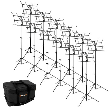 Tiger Pack of 12 Black Portable Folding Music Stands & Carry Bag