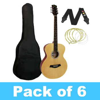 Tiger Acoustic Guitar for Beginners - Natural - Pack of 6