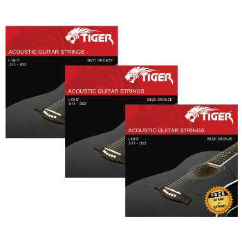 Tiger Acoustic Guitar Strings - Pack of 3 Super Light (11-52) Sets
