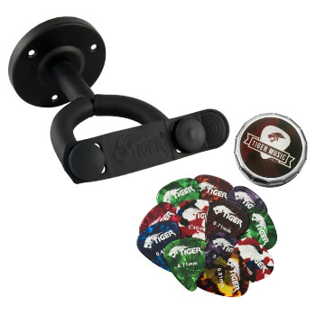 Tiger Guitar Wall Hanger and Plectrum Pack - Wall Mount for Guitars
