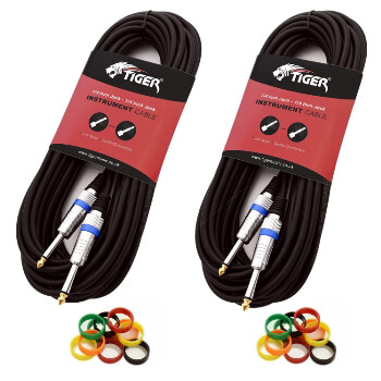 Tiger 10m (33ft) 6.3mm Jack to Jack Guitar Cable - Pack of 2