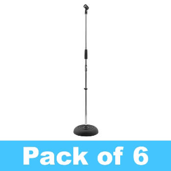 Tiger Pack of 6 Heavy Duty Chrome Round Base Microphone Stands