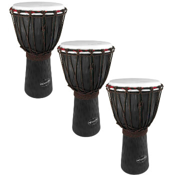 World Rhythm 3 Pack of 50cm Wooden Djembe Drums - 9