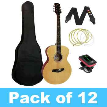 Tiger Acoustic Guitar for Beginners - Pack of 12 with 2 Tuners