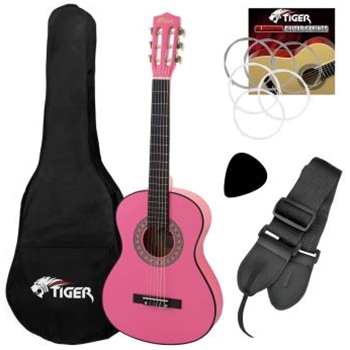 B-GRADE Tiger Left Handed 3/4 Pink Classical Guitar Package