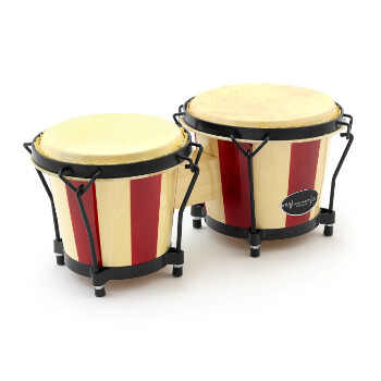 World Rhythm BON14 Wooden Bongos – 6” & 7” Heads in Natural and Red Stripe Finish