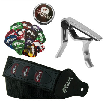 Tiger Guitar Strap, Picks and Capo Pack