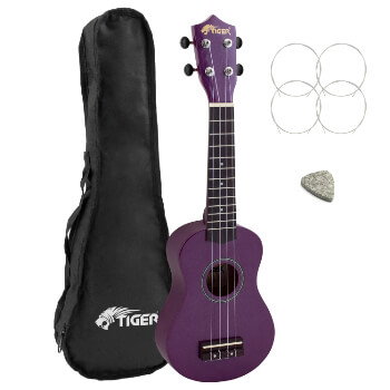 Tiger Beginners Left Handed Soprano Ukulele in Purple with Bag