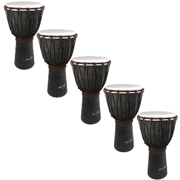 World Rhythm 5 Pack of 50cm Wooden Djembe Drums - 9