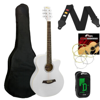 Tiger White Acoustic Guitar Pack for Students - Including FREE Tuner