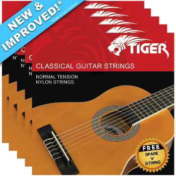 Tiger Classical Guitar Strings Normal Tension with Free High E String – 5 Pack