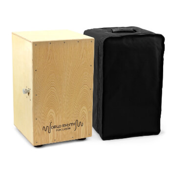 World Rhythm Natural Cajon Box Drum with Adjustable Snare & Padded Bag