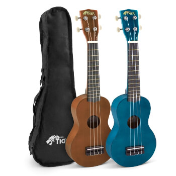 Tiger Soprano Ukuleles with Carry Bag - Blue and Brown