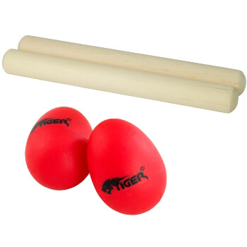 Tiger Pack of Wooden Claves and Egg Shakers