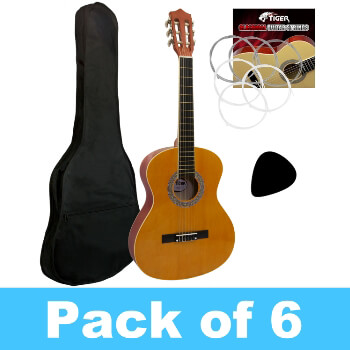 Tiger 3/4 Size Classical Guitar Complete Starter Kit - Pack of 6