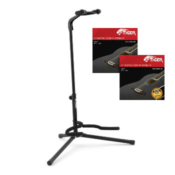 Tiger Universal Guitar Stand & 2 Packs of Acoustic Guitar Strings