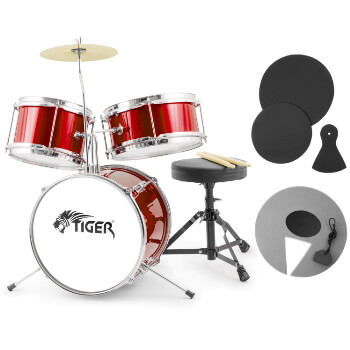 Tiger 3 Piece Red Junior Drum Kit Pack - Ideal Childrens Drum Set