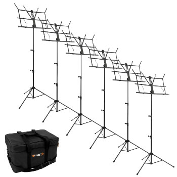 Tiger Pack of 6 Black Portable Folding Music Stands & Carry Bag