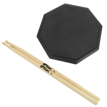 Tiger Drum Practice Pad with Tiger Maple 7A Drum Sticks