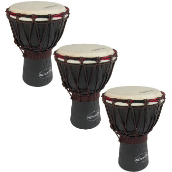 World Rhythm 3 Pack of 30cm Wooden Djembe Drums - 6