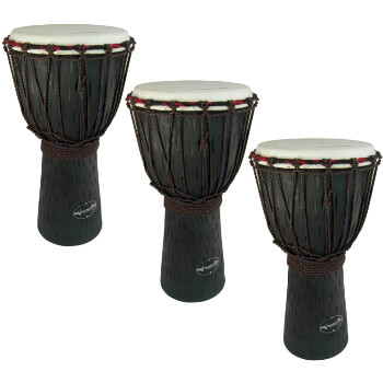 World Rhythm 3 Pack of 40cm Wooden Djembe Drums - 7