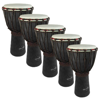 World Rhythm 5 Pack of 40cm Wooden Djembe Drums - 7