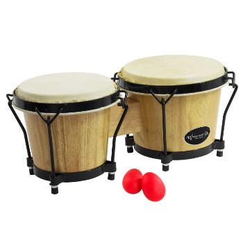World Rhythm Bongos 6” & 7” Beginners Oak Natural Bongo Drums with Egg Shakers