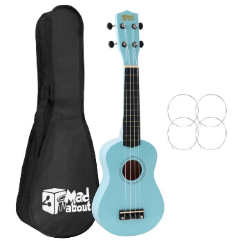 Mad About SU8 Soprano Ukulele in Light Blue with FREE Gig Bag, Felt Pick, and Spare Strings – Great for Schools and Beginners