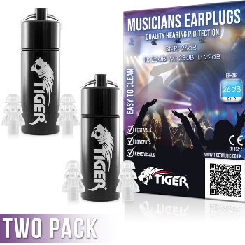 Tiger Musicians Earplugs - Hearing Protection Ear Plugs – Pack of 2