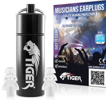 Tiger Musicians Earplugs - Hearing Protection Ear Plugs SNR 26dB