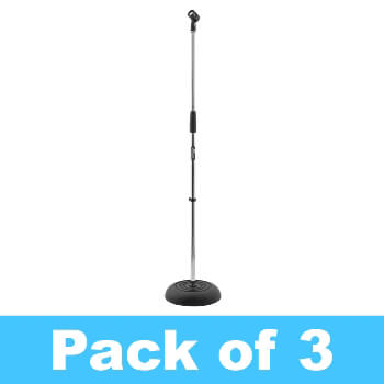 Tiger Pack of 3 Heavy Duty Chrome Round Base Microphone Stands