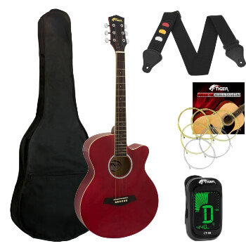 Tiger Red Acoustic Guitar Pack for Students - Including FREE Tuner