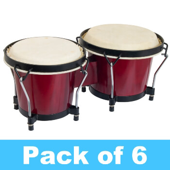 World Rhythm Bongo Drums for Beginners - Red Finish - Pack of 6