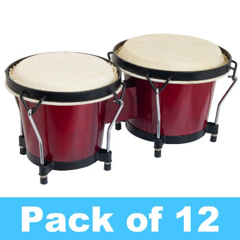 World Rhythm Bongo Drums for Beginners - Red Finish - Pack of 12