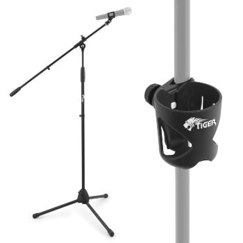 Tiger Professional Black Boom Microphone Stand and Cup Holder with Mic Clip