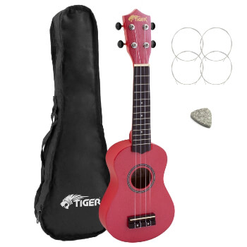 Tiger Beginners Left Handed Soprano Ukulele in Red with Bag
