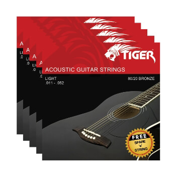 Tiger Acoustic Guitar Strings - Pack of 5 Super Light (11-52) Sets
